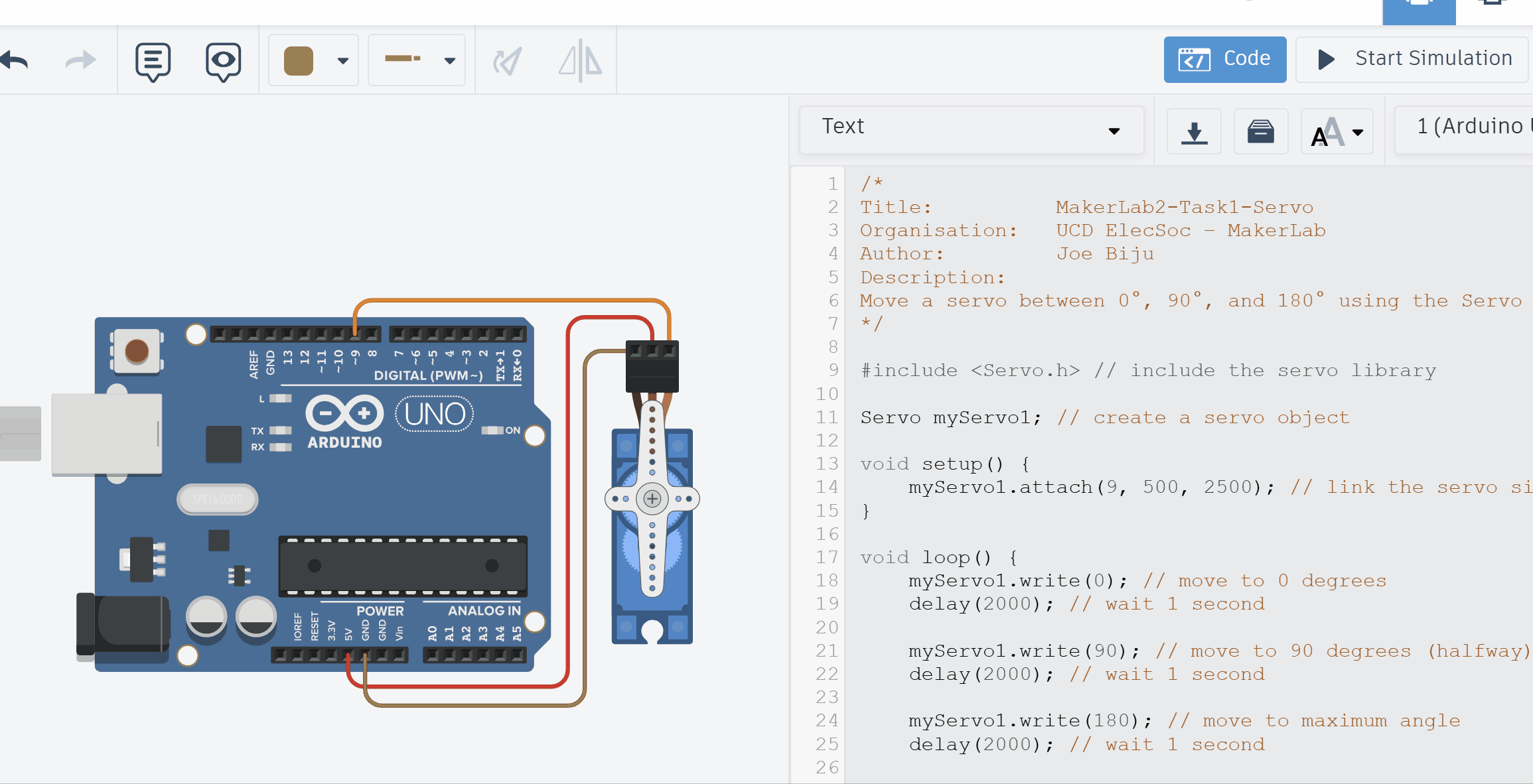 TinkerCAD Demo of Servo moving