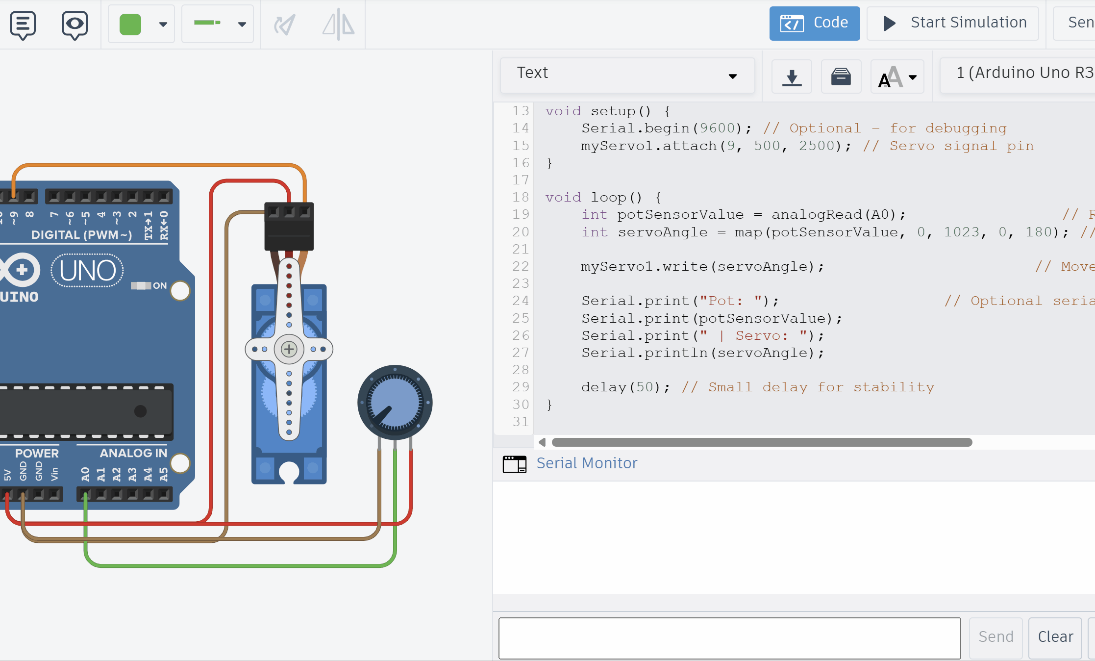 TinkerCAD demo of Pot controlling Servo